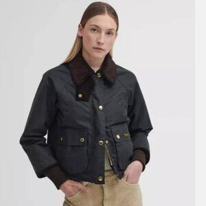 Sage/Ancient-Barbour Cropped Beadnell Ladies Wax Jacket MSRP$488 BritishElegance